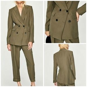 ZARA Double Breasted Casual Suit Jacket Khaki NWTs